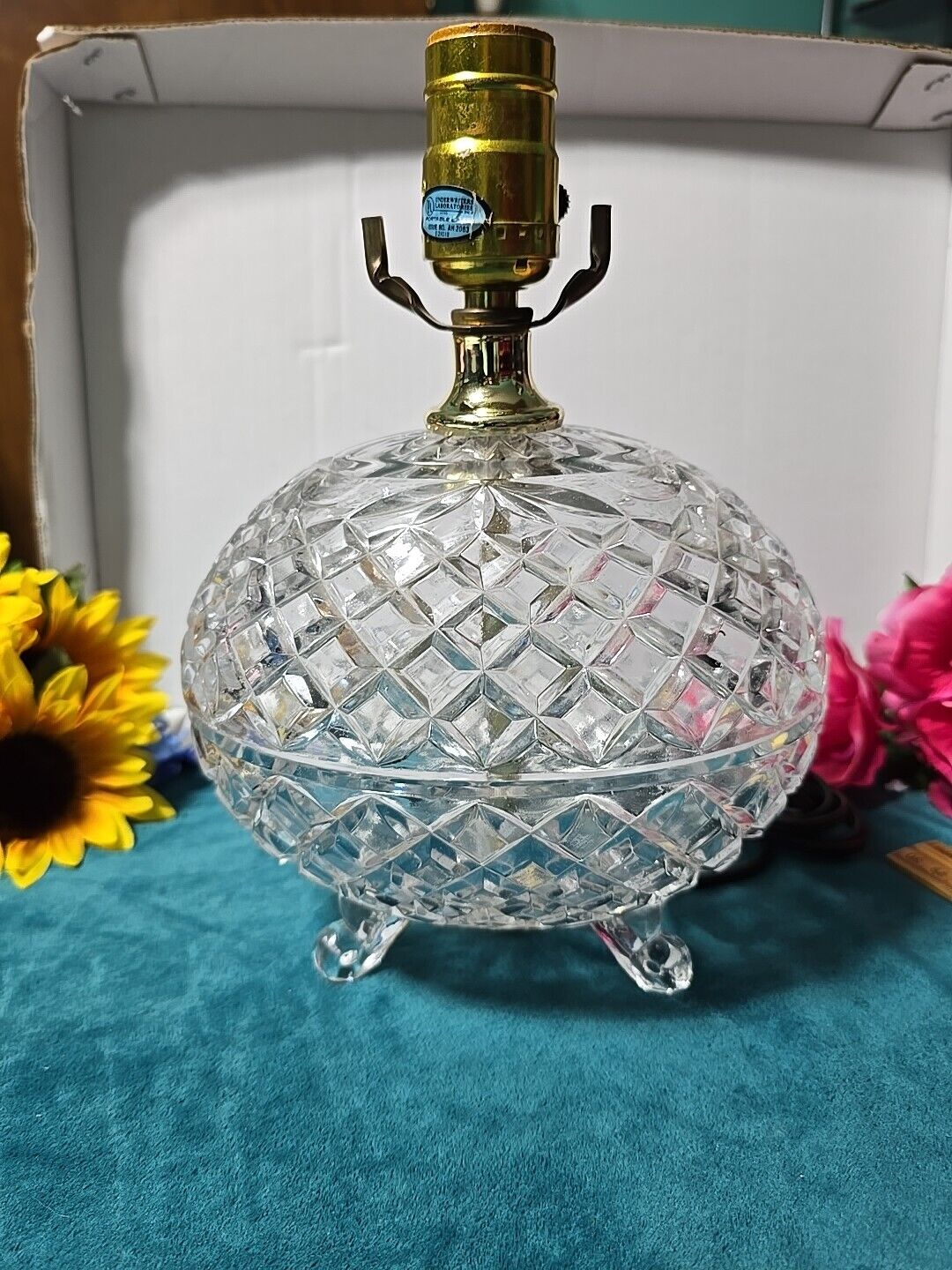 Vintage Egg Shaped Crystal Boudoir Table Lamp Hollywood Regency