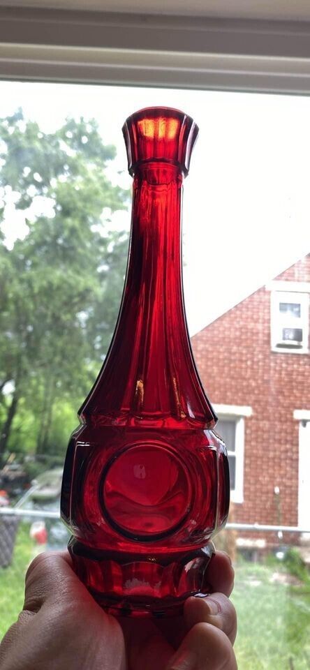 Vintage MCM Fenton-Inspired Ruby Red Vintage Glass 9.25” Vase
