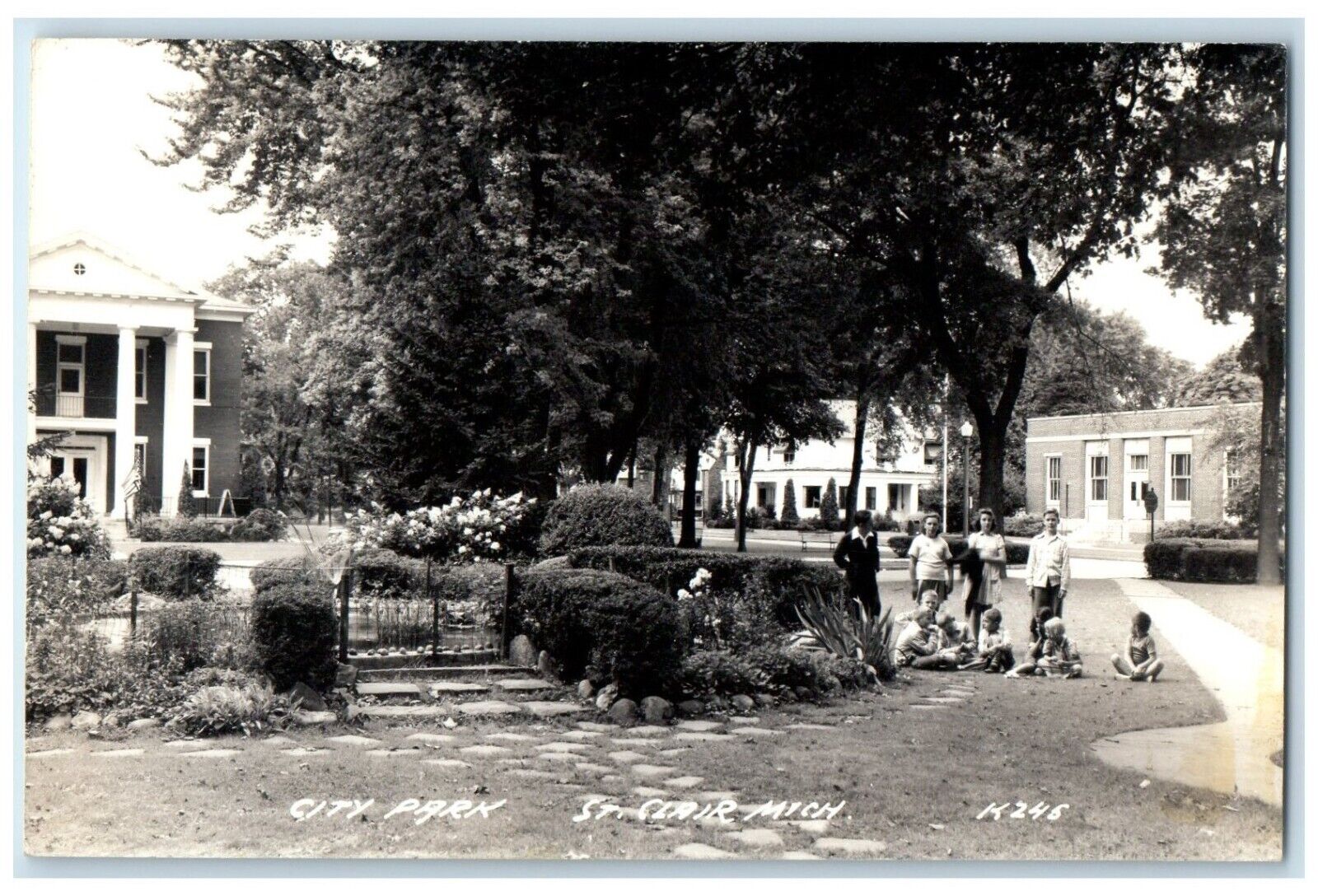 c1940's City Park Children St. Clair Michigan MI RPPC Photo Vintage Postcard