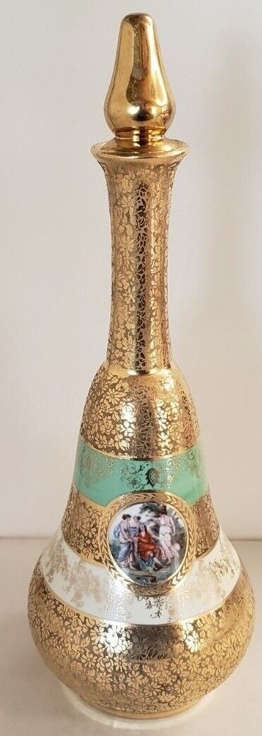 Le Mieux 24 K Hand Decorated Decanter / Tall Bottle Made in France Vintage 1930s