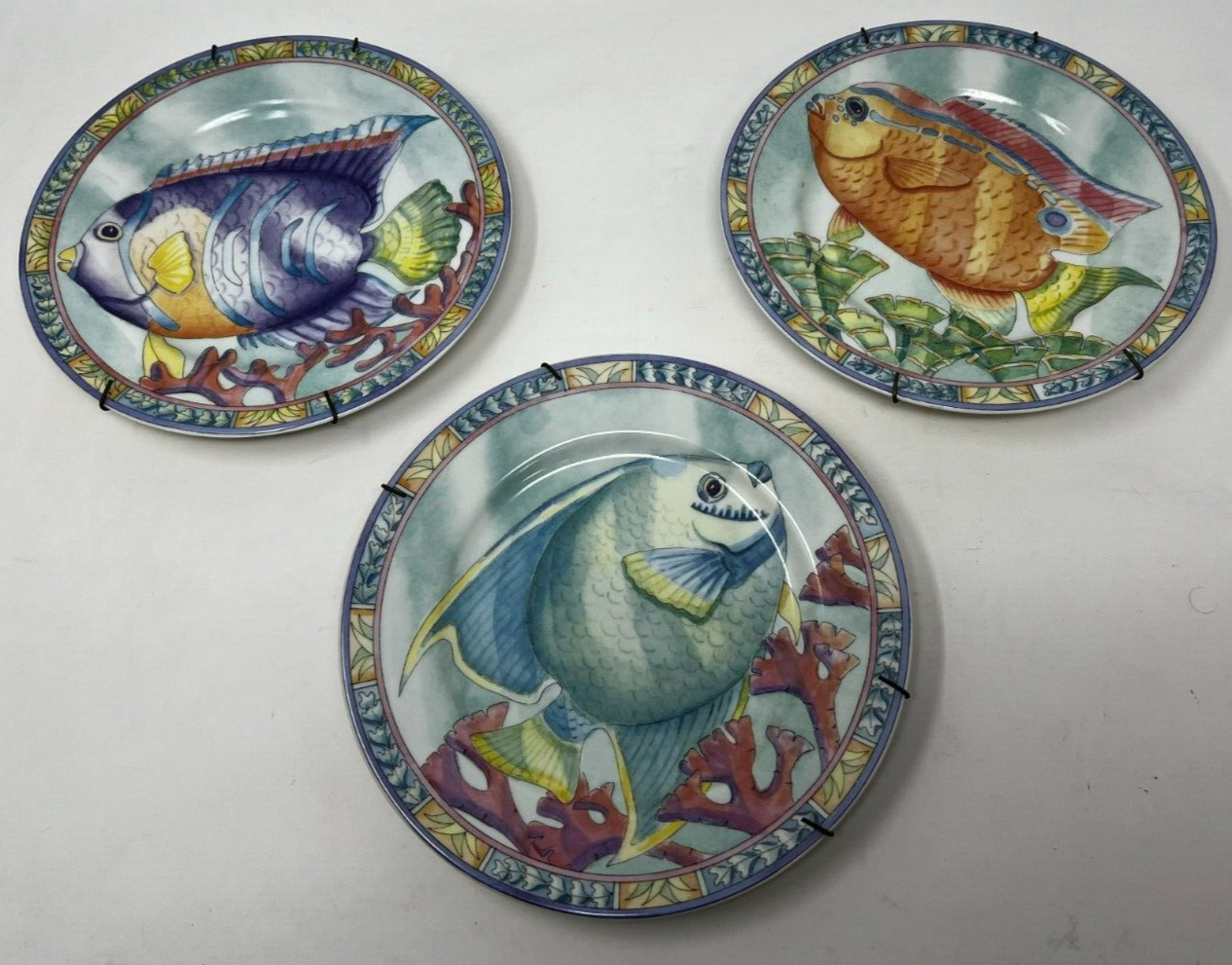 Set Of 3 Sea Garden Siddhia Hutchinson Andre By Sadek Fish Plates Made In Japan