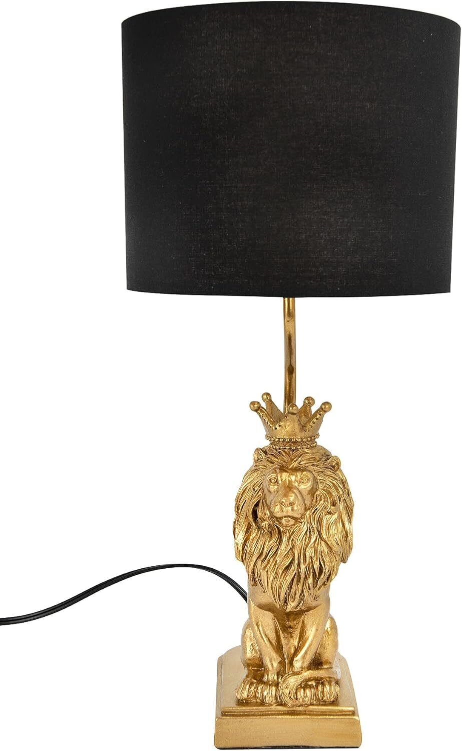 Creative Co-Op Lion Shaped Table Lamp with Black Shade Gold 