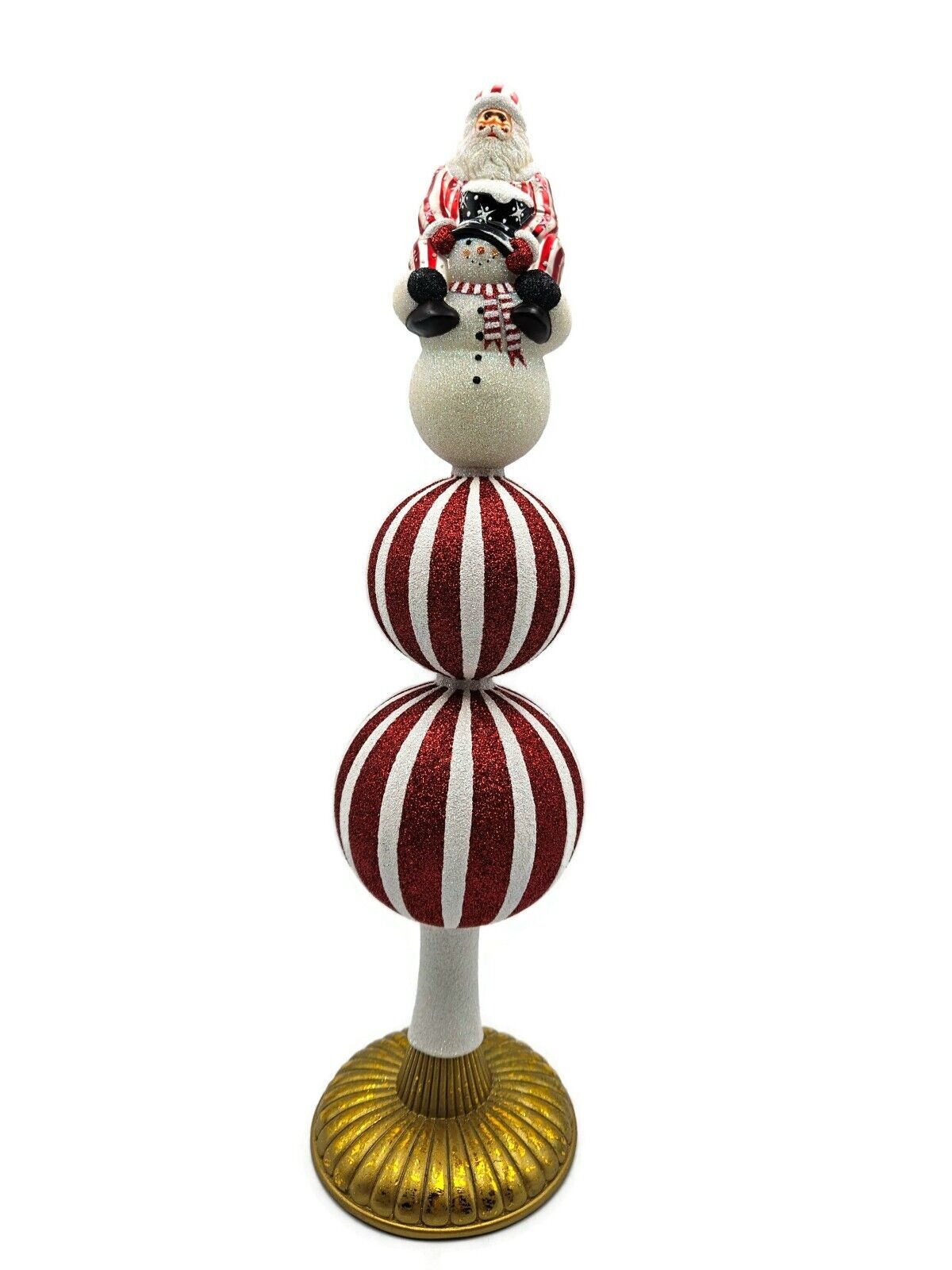 Patricia Breen Helping Hand Up Finial Red Pearl Striped Christmas Tree Topper