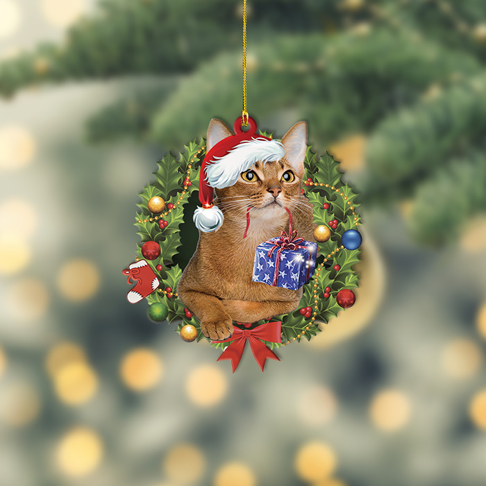 Abyssinian Cat Christmas Ornament, Abyssinian Cat Christmas Wreath Ornament