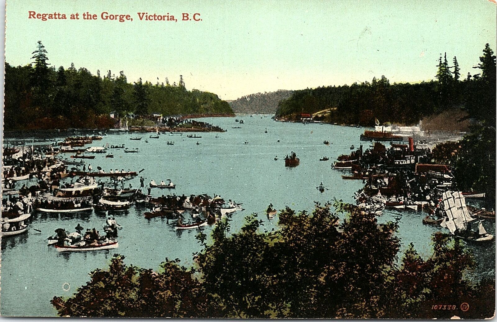 c1910 VICTORIA B.C. CANADA REGATTA AT THE GORGE SCENIC BOATS POSTCARD 43-56