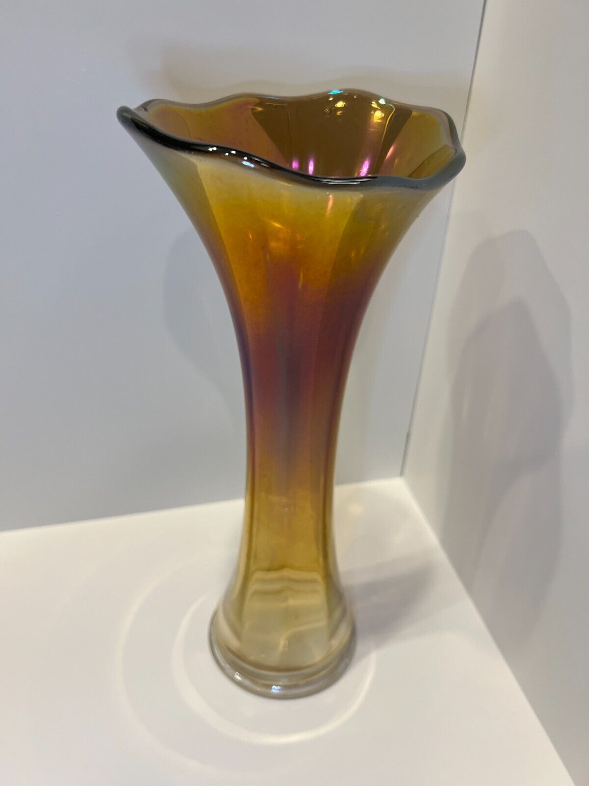 Imperial Swung Vase Iridescent Smoke Colored Smooth Panel Stretch Carnival Glass
