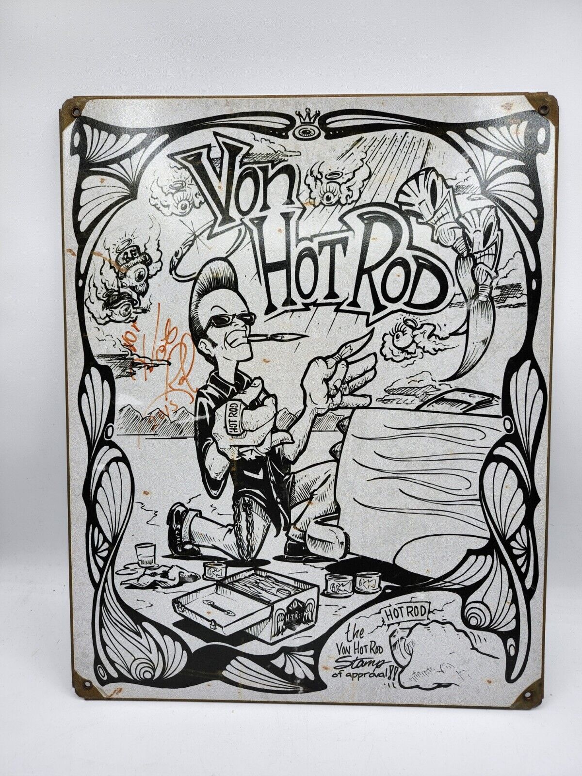 Von Hot Rod Metal Sign Autographed By Von Hot Rod