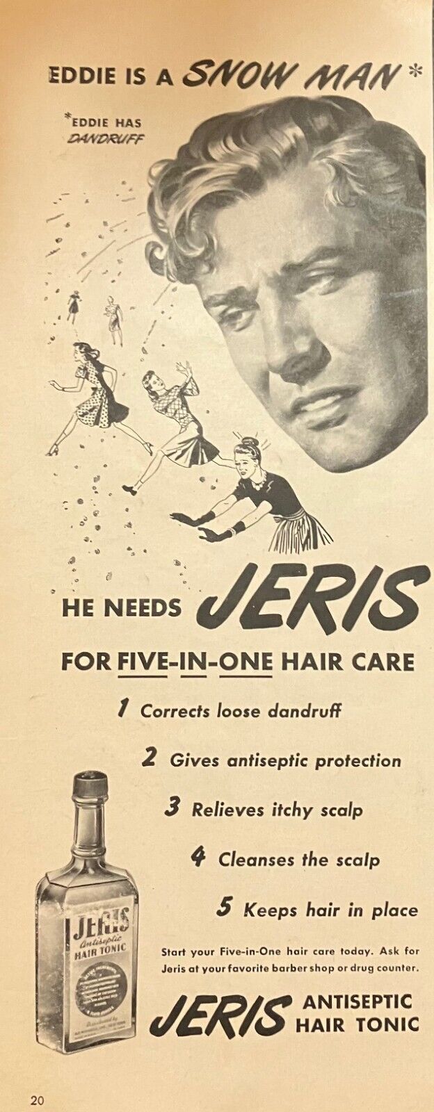 Rare 1940s Vintage Original Jeris Hair Tonic for Men Advertisement Ad