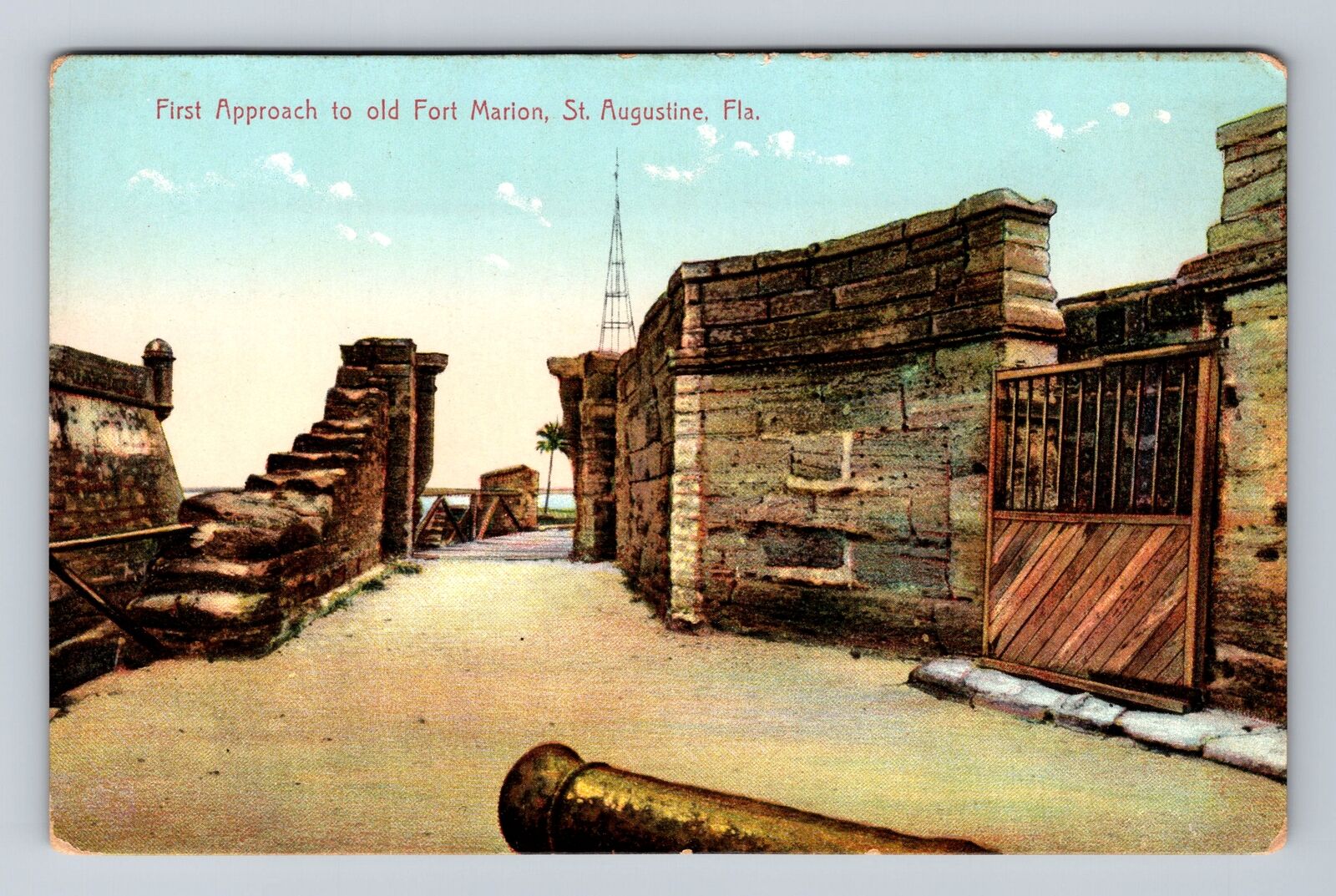 St Augustine FL- Florida, First Approach To Old Fort Mission, Vintage Postcard