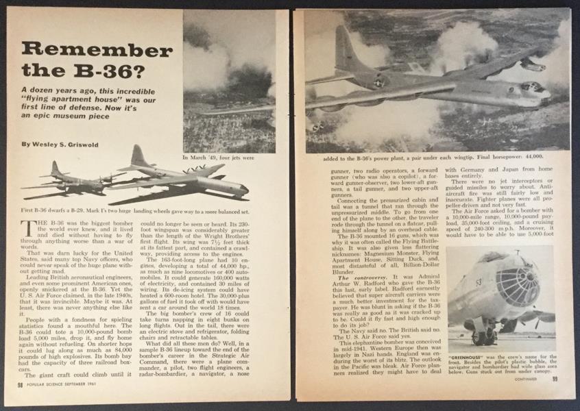 B-36 Convair Superbomber 1961 pictorial *Remember the B-36?* The Peacemaker
