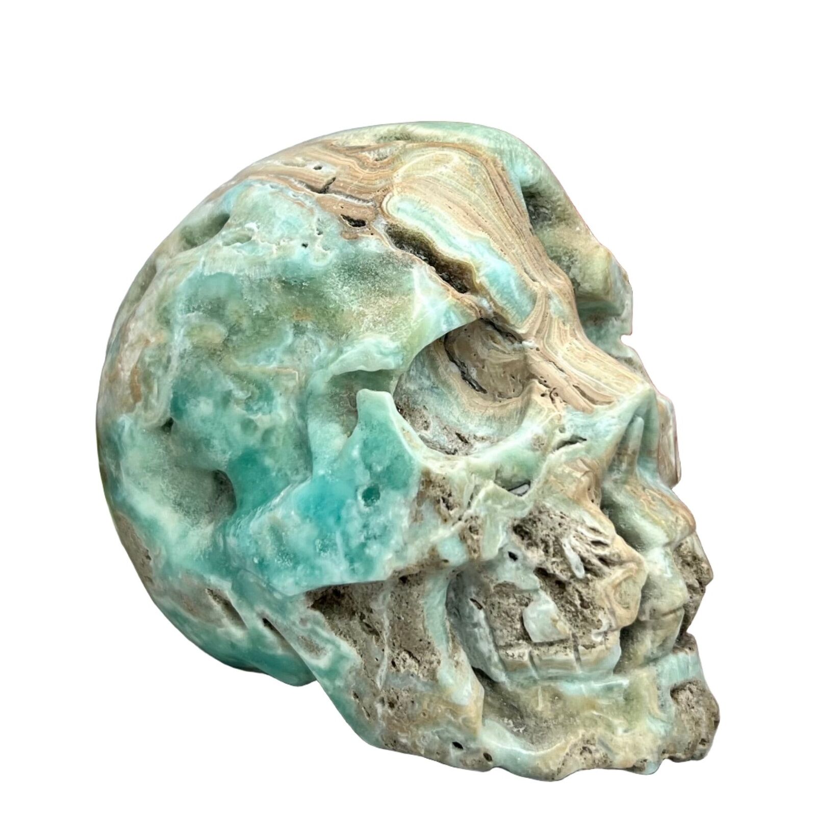 Large Blue Aragonite Skull Crystal Skull Carving