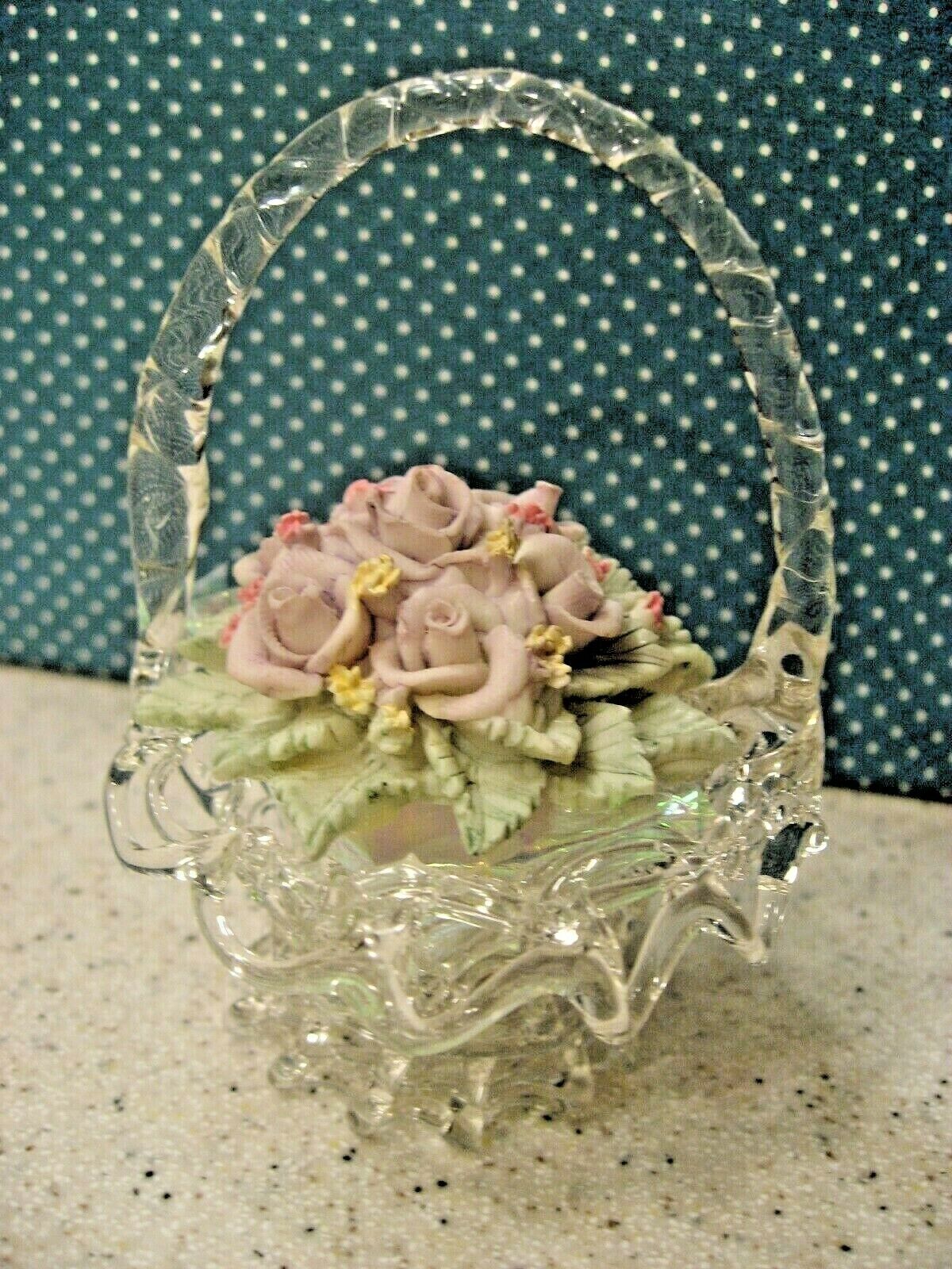Vintage Hand-Blown Glass Flower Basket Christmas Ornament 