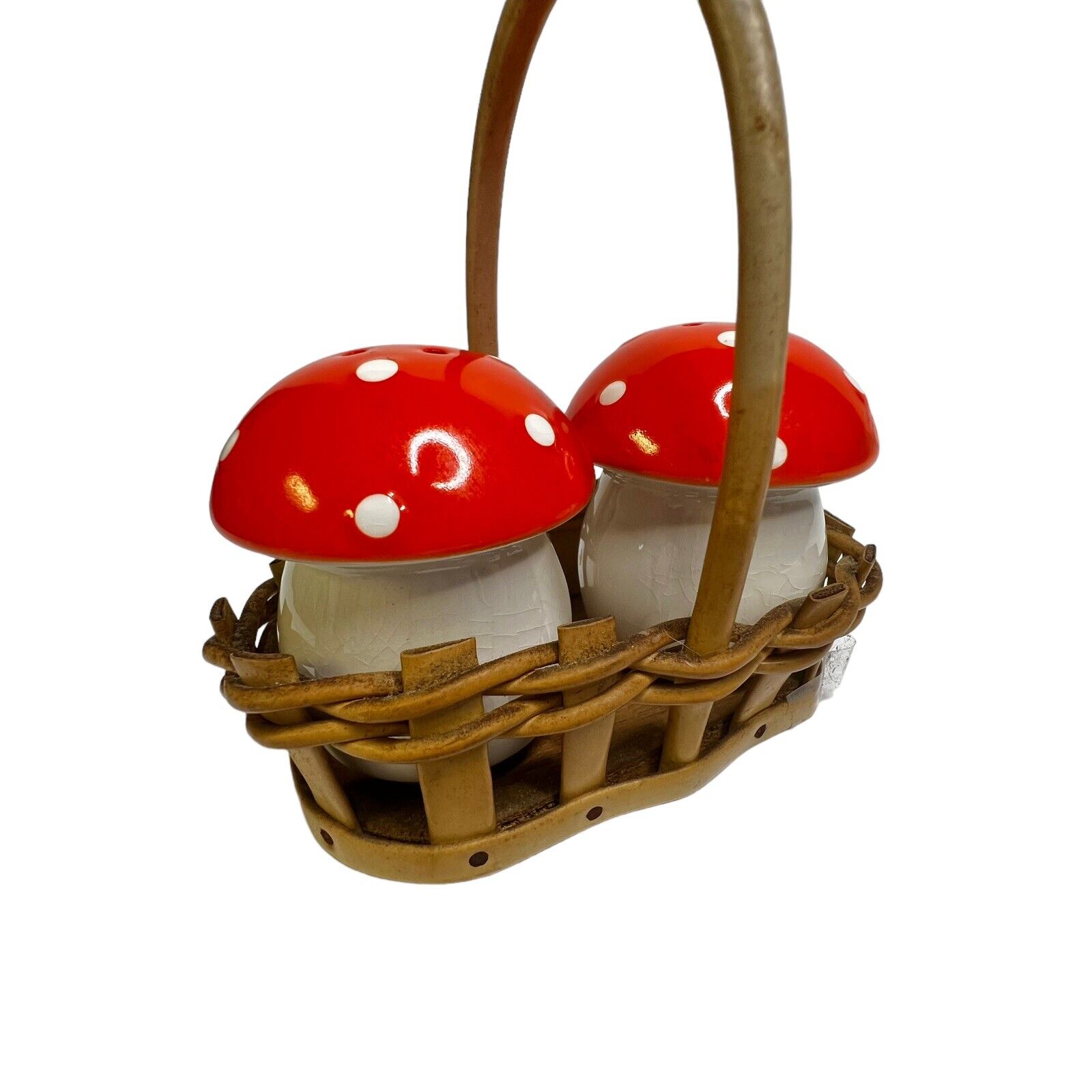 Vintage Mushroom Salt Pepper Shaker Goebel Red Orange With Basket Germany MCM