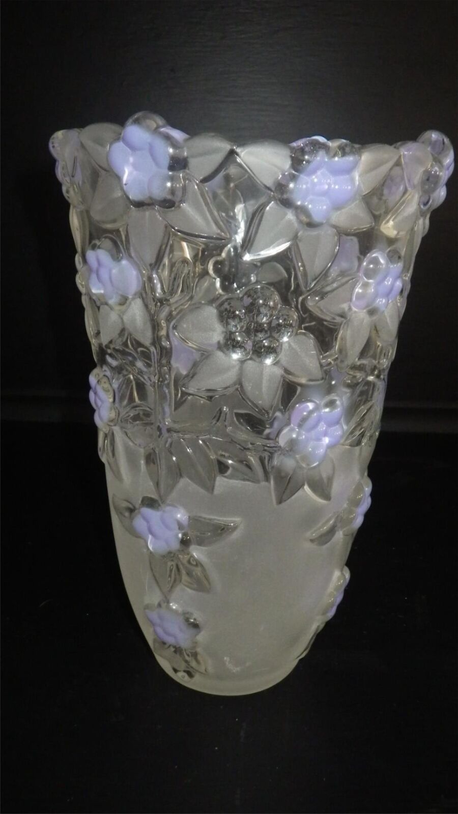 Vintage Mikasa Flower Vase Lavender Fields Walther Glass Germany Satiniert 9.25