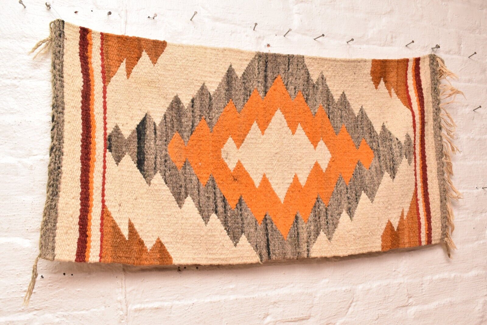 Antique Navajo Rug Textile Native American Indian 36x18 Eye Dazzler VTG Weaving