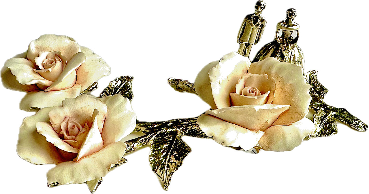 Couples W / Capodimonte Porcelain Roses Fr ITALY by VIA VENETO Brand New