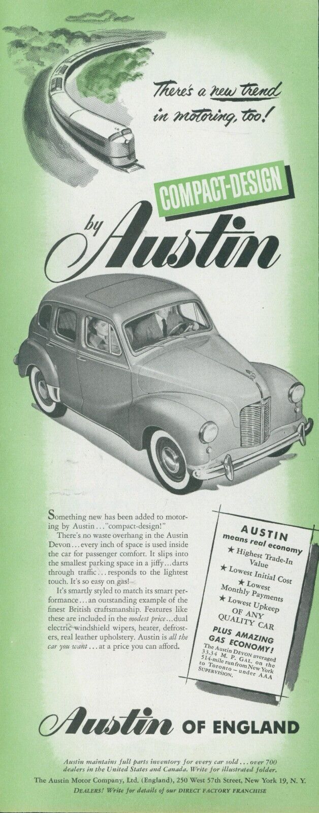 1951 Austin Devon Of England Train Compact Design Economy Vintage Print Ad SP8