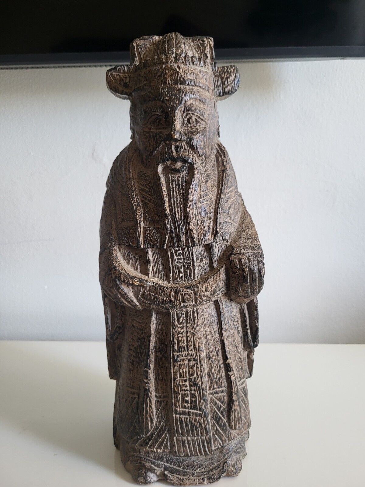 Chinese Japanese Asian Resin Wooden Statue Sage Wise Scholar 1900-1940 Size 13\