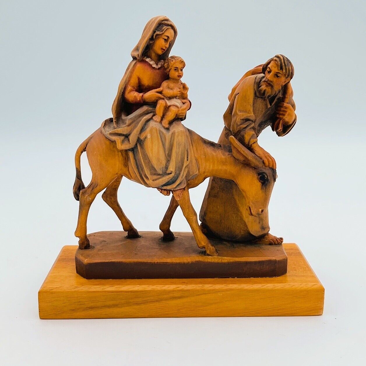 Vintage ANRI Holy Family Flight Into Egypt Wood Carved Statue 5.5”