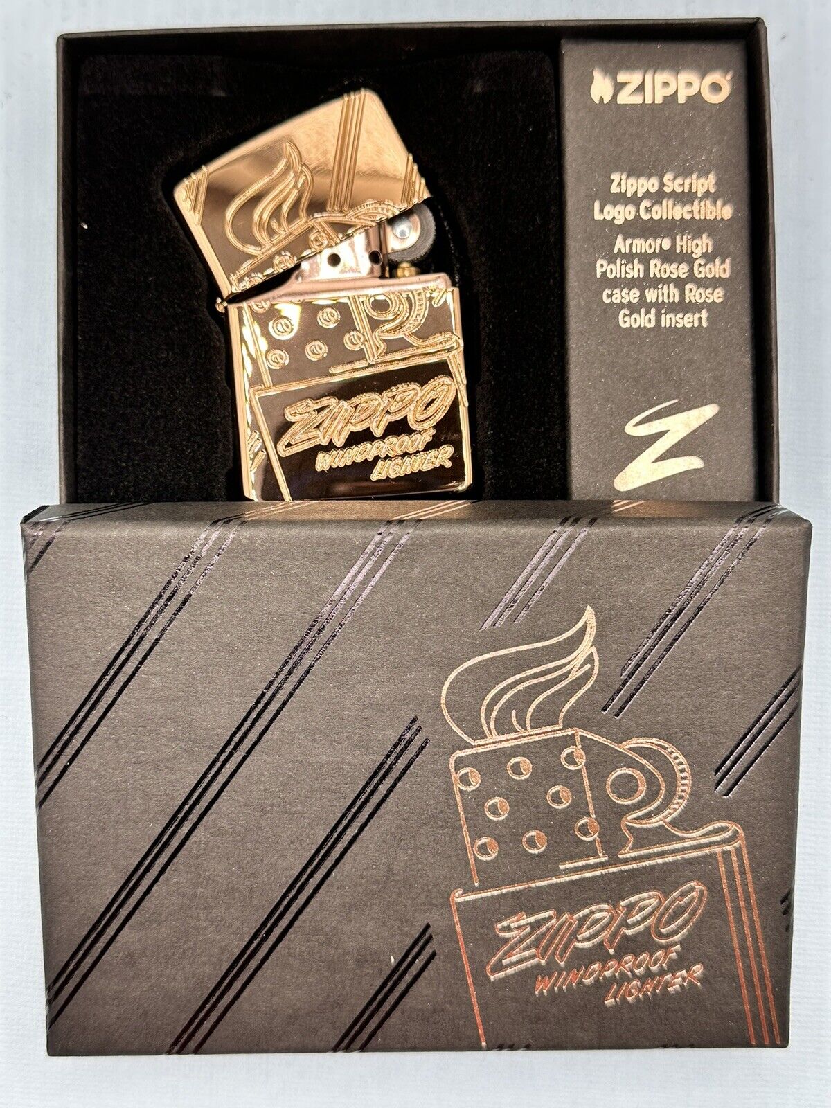 Zippo Script Collectible 48768 Rose Gold Armor Zippo Lighter NEW