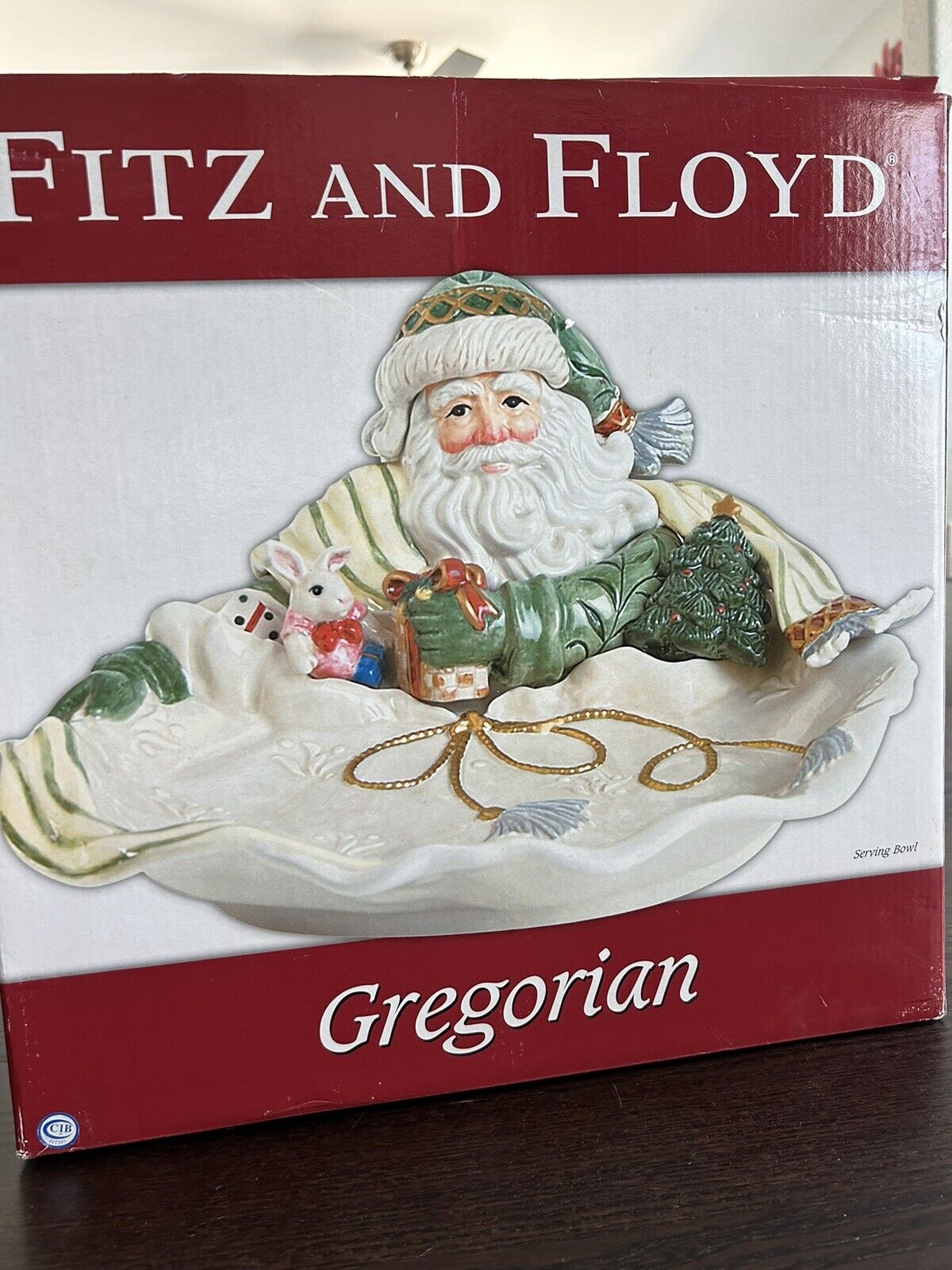 Fitz and Floyd Gregorian Santa Serving Bowl & Original Box Christmas Centerpiece