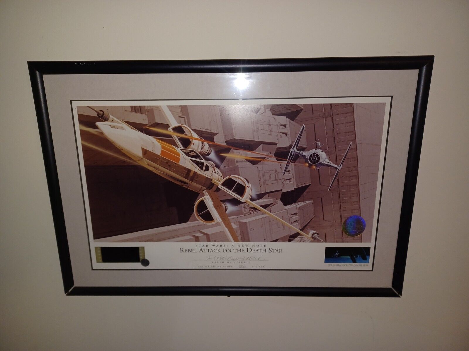 STAR WARS LIMITED EDITION PRINT SIGNED RAPLH MCQUARRIE LIGHT UP 2500 DEATH STAR