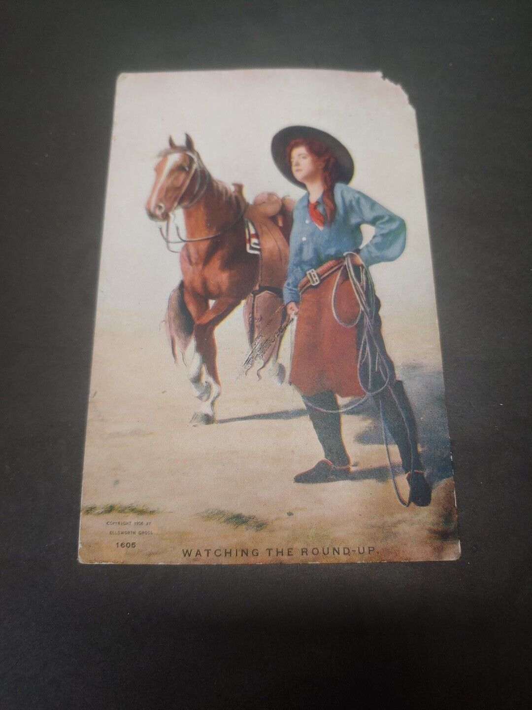 WOMAN DRESSED IN COWGIRL OUTFIT WITH A HORSE UsedPost Card 1908 From Lawrence KS