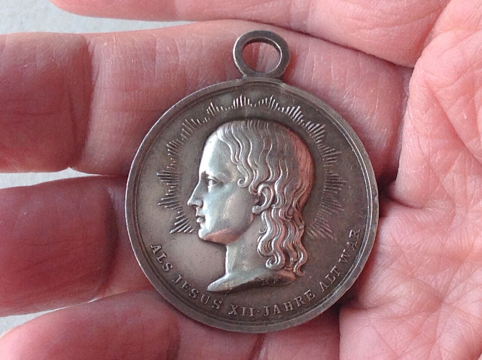Antique Religious Medal Silver Jesus  Christ \