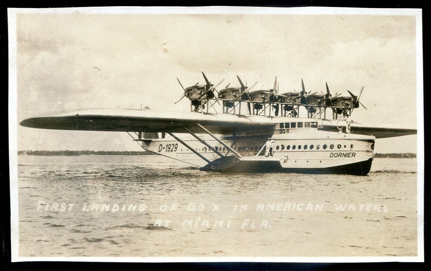 MIAMI Florida 1930s Seaplane DORNIER DO X. Real Photo Postcard