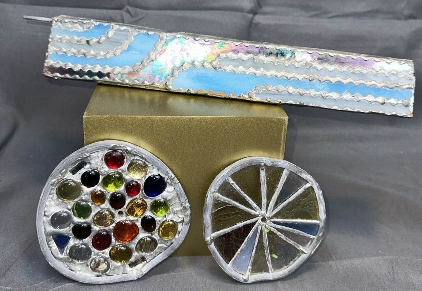 Vintage Stained Glass Handmade Kaleidoscope with 2 Wheels Large 13\