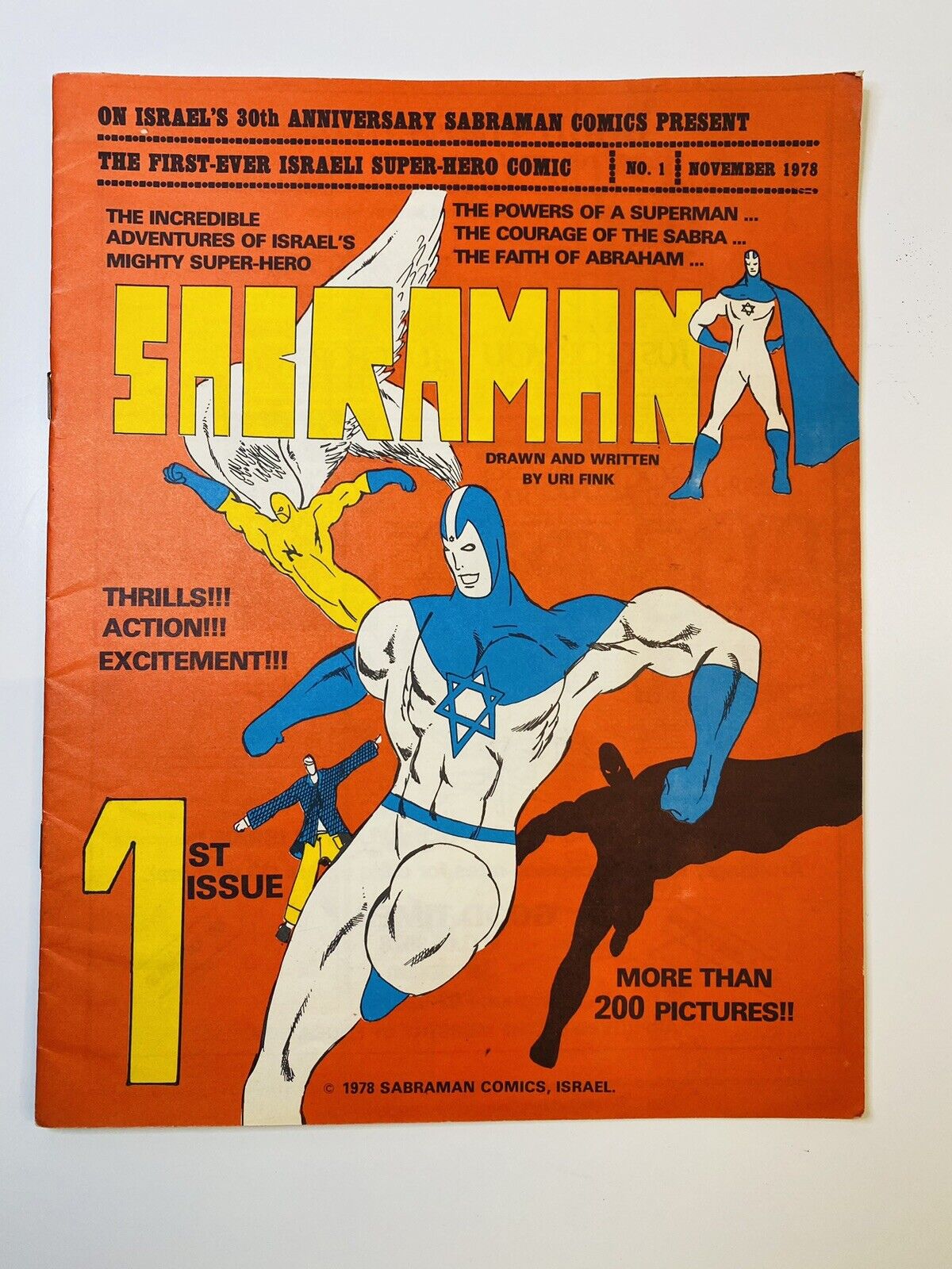 Sabraman #1 VF+ 8.5 Uri Fink - 1st Israeli Hebrew Superhero, Rare 1st Print 1978