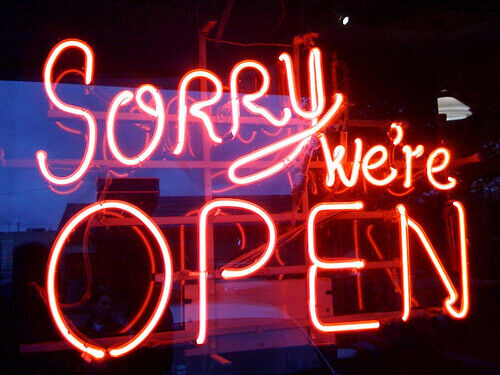 New Sorry Were Open Neon Light Sign Lamp Display Real Glass Beer Bar Decor 24x20