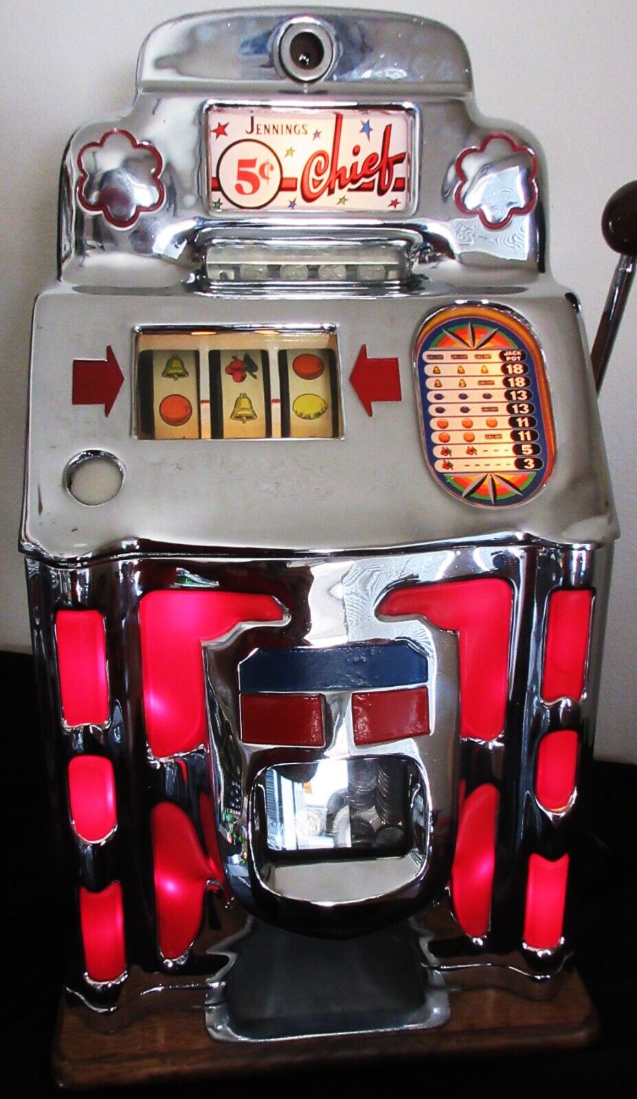 Jennings 5c Club Chief Red Lite Up Slot Machine circa 1930's