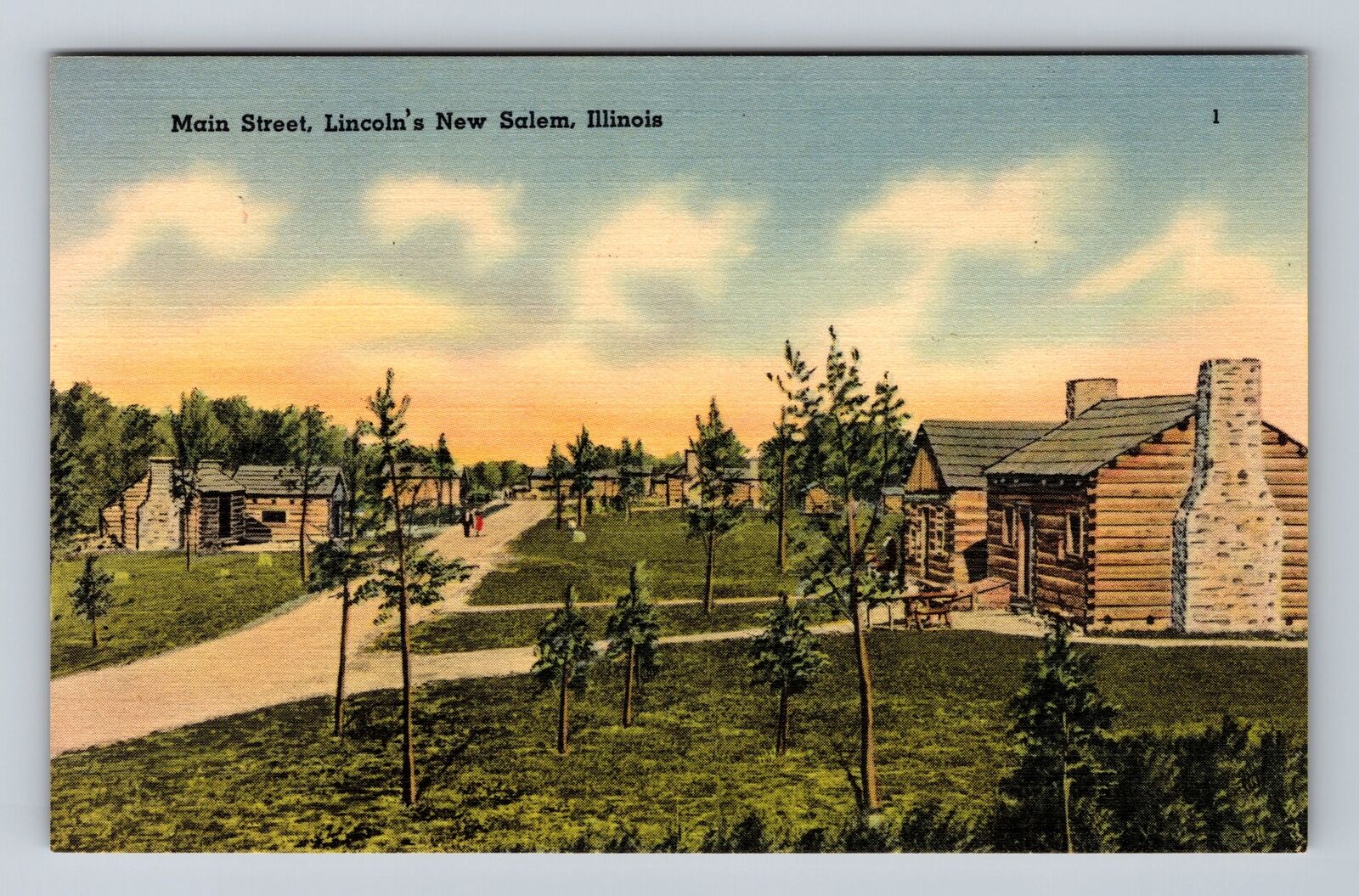 Lincoln\'s New Salem IL-Illinois, Main Street, Advertisment, Vintage Postcard