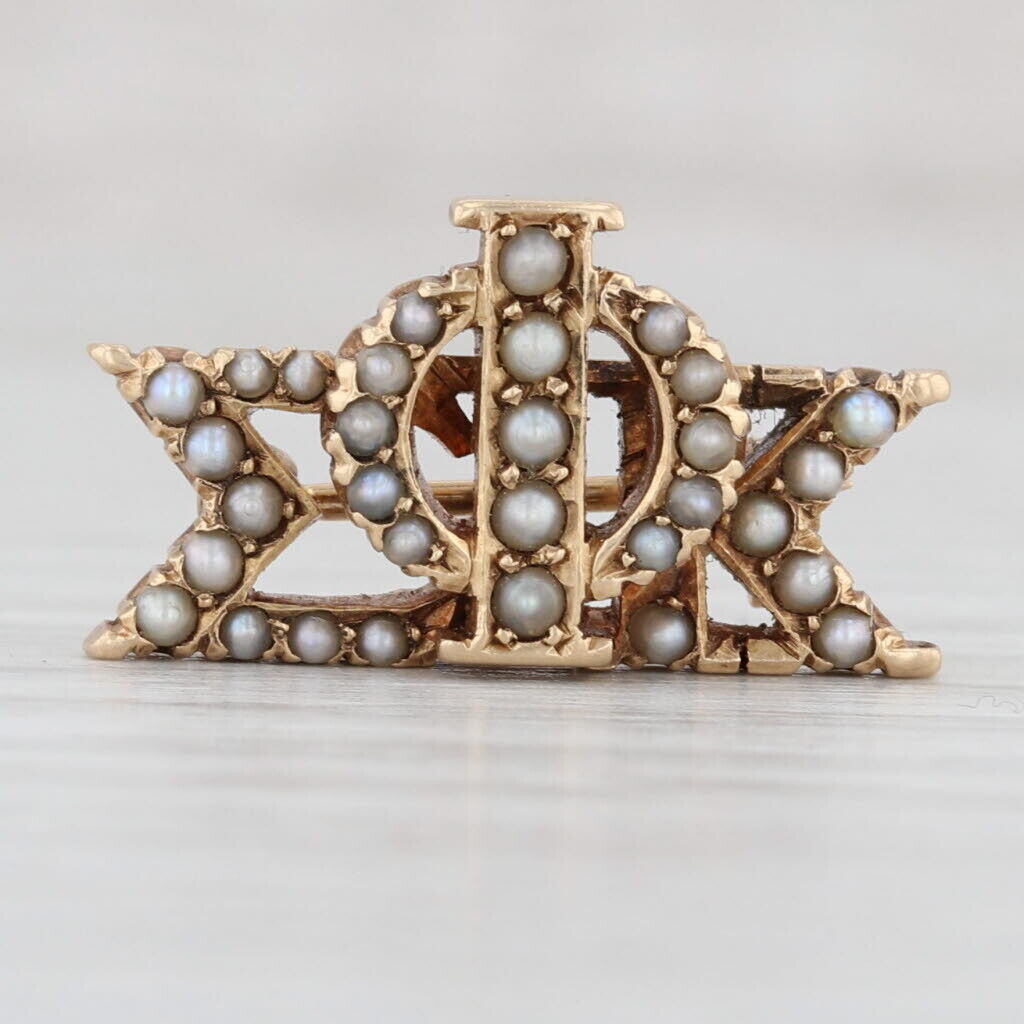 Antique Phi Sigma Kappa Badge Phi Sig PSK 14k Gold Pearl 1910 Fraternity Pin