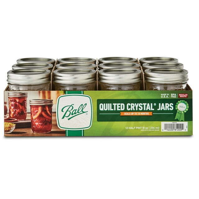 Quilted Crystal Mason Jar w/ Lid & Band, Regular Mouth, 8 Ounces, 12 Count