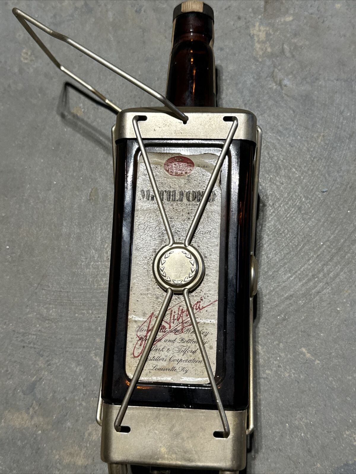 Mr Tilford Whiskey Bottle Music Box Swiss Harmony Brown & Brass Tone Vintage