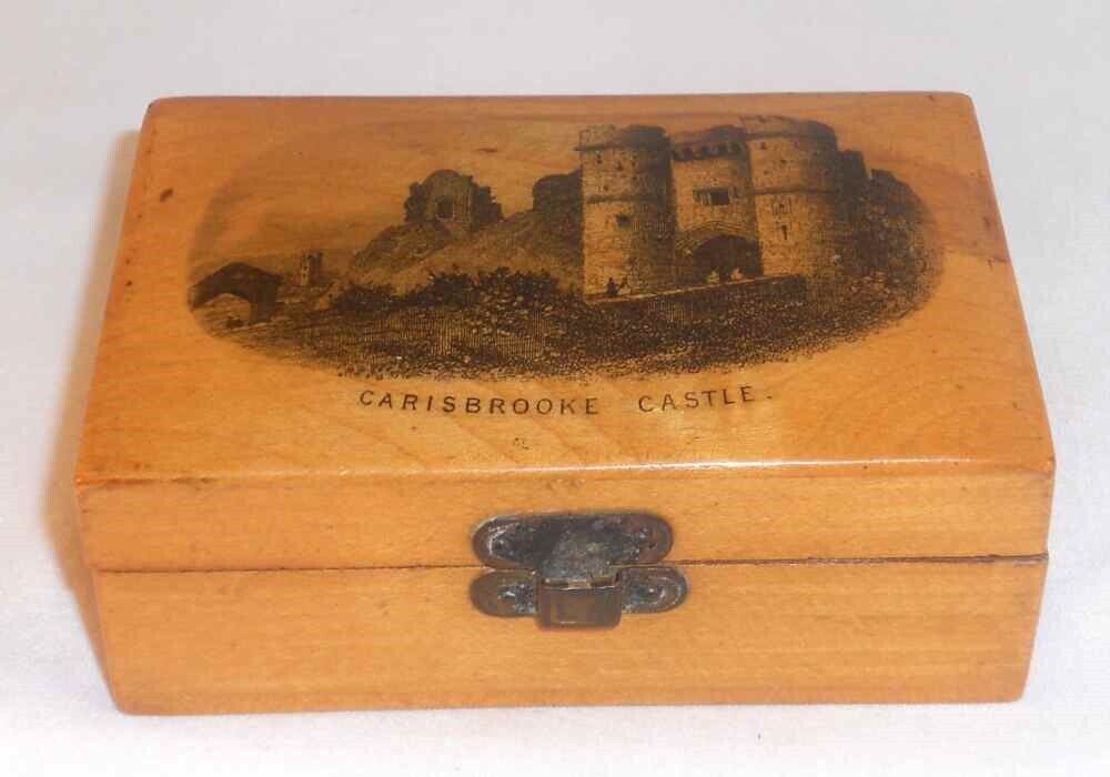 Antique Sycamore Wood Mauchline Box Transfer Carisbrooke Castle Usle of Wight UK