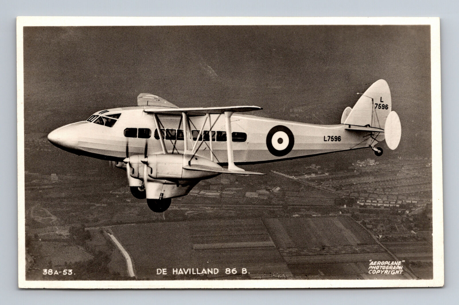 RPPC RAF De Havilland 86B Biplane Aeroplane Photograph Valentine & Sons Postcard