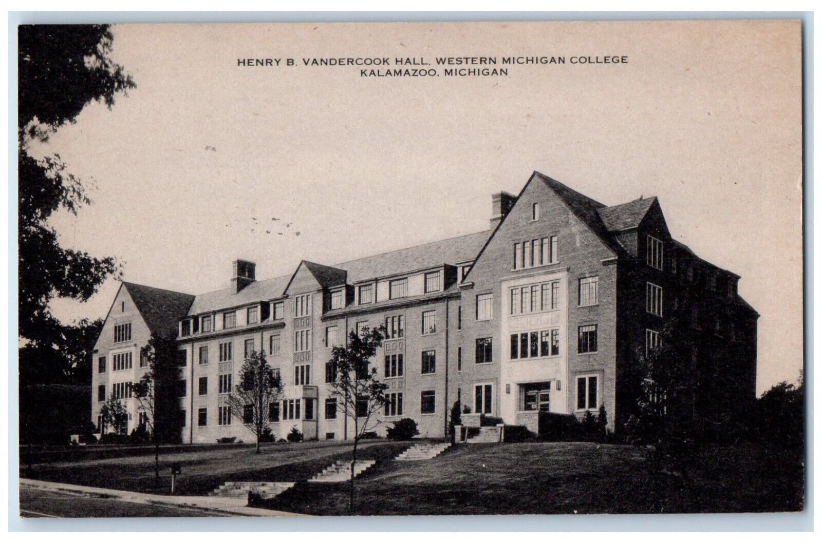 c1940's Henry B Vandercook Hall Western Michigan College Kalamazoo MI Postcard