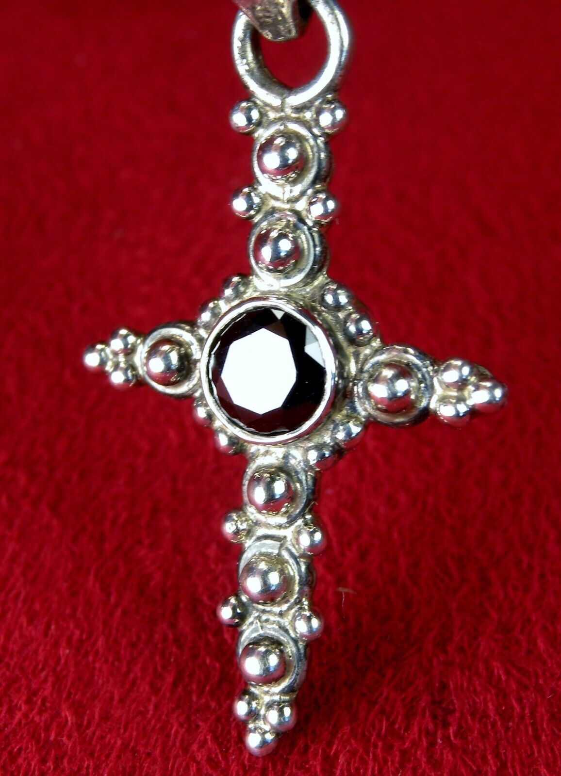 Bertha's Vintage Sterling Silver & Onyx Stone Guadalupe MEXICO Pilgrimage Cross