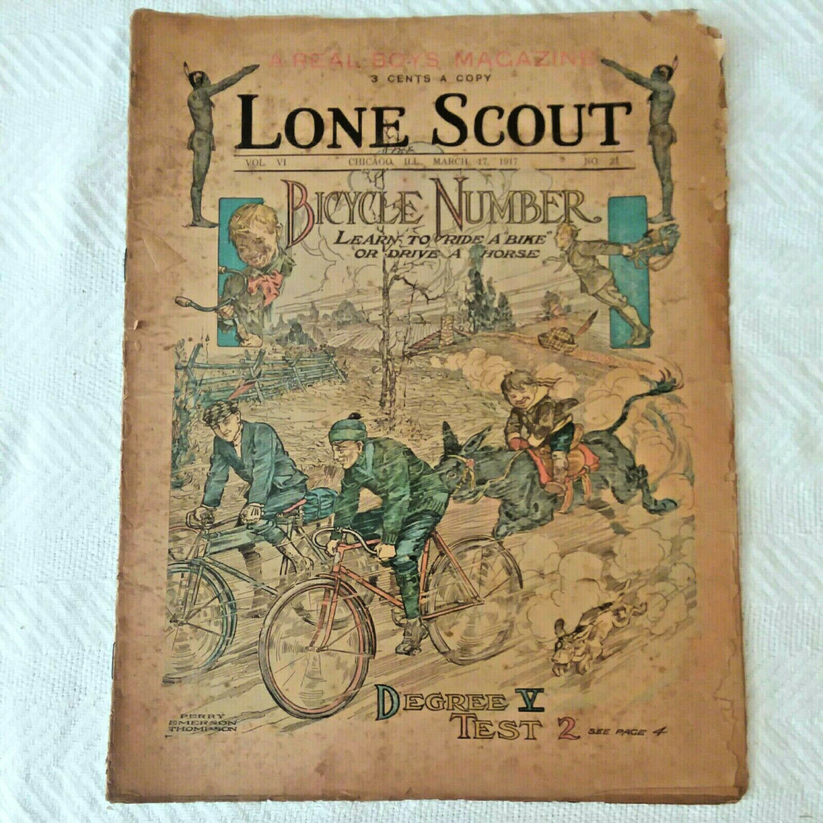 Lone Scout Magazine No21 1917 COVER PAGE ONLY Bicycle Ad Perry Emerson Thompson