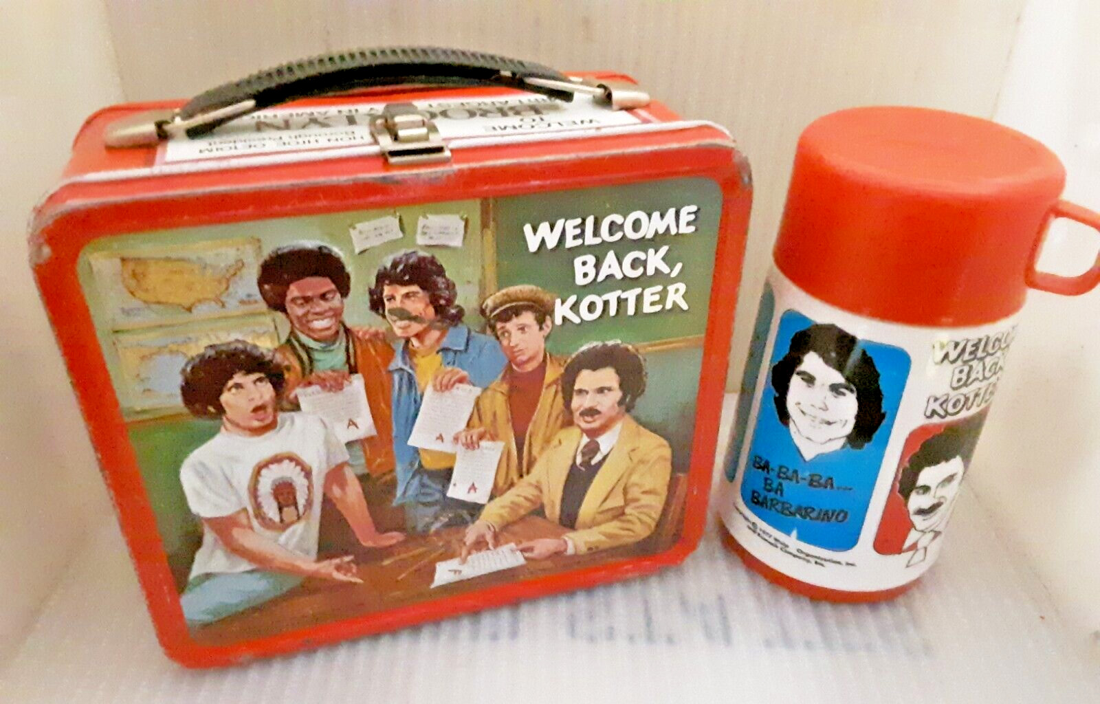 RARE 1977 Welcome Back Kotter Metal Lunch Box & Thermos TV Show ~ Cool Lunchbox