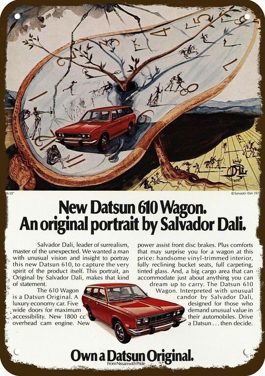 1973 Salvador Dali & DATSUN 610 Wagon Vintage-Look DECORATIVE REPLICA METAL SIGN