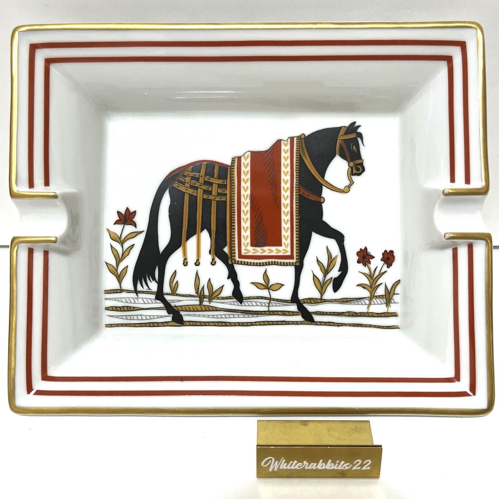 HERMES Paris Horse Ashtray Plate Dish Porcelain Cigar Tray W 7.8\