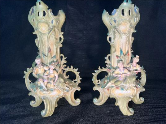 ANTIQUE MANTLE VASES by Conta & Bochme of Poessneck, Germany, circa 1891 to 1900
