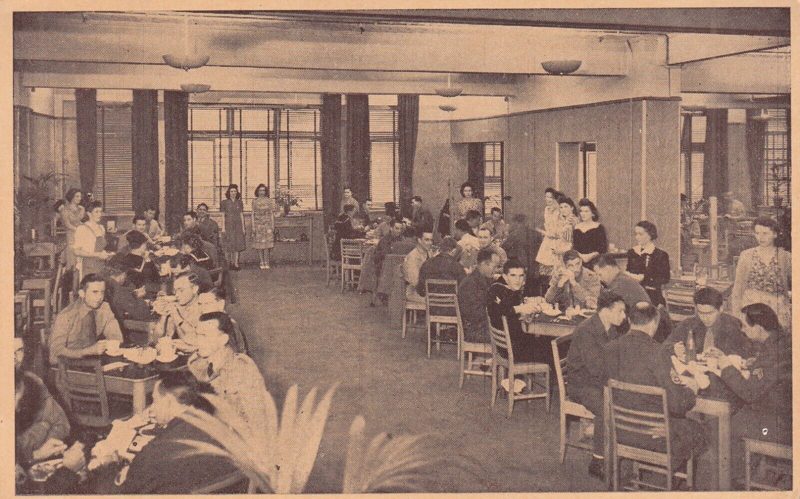 1944  RPPC- DINING ROOM OF AMERICAN RED CROSS CLUB IN AUSTRALIA - PHOTO POSTCARD