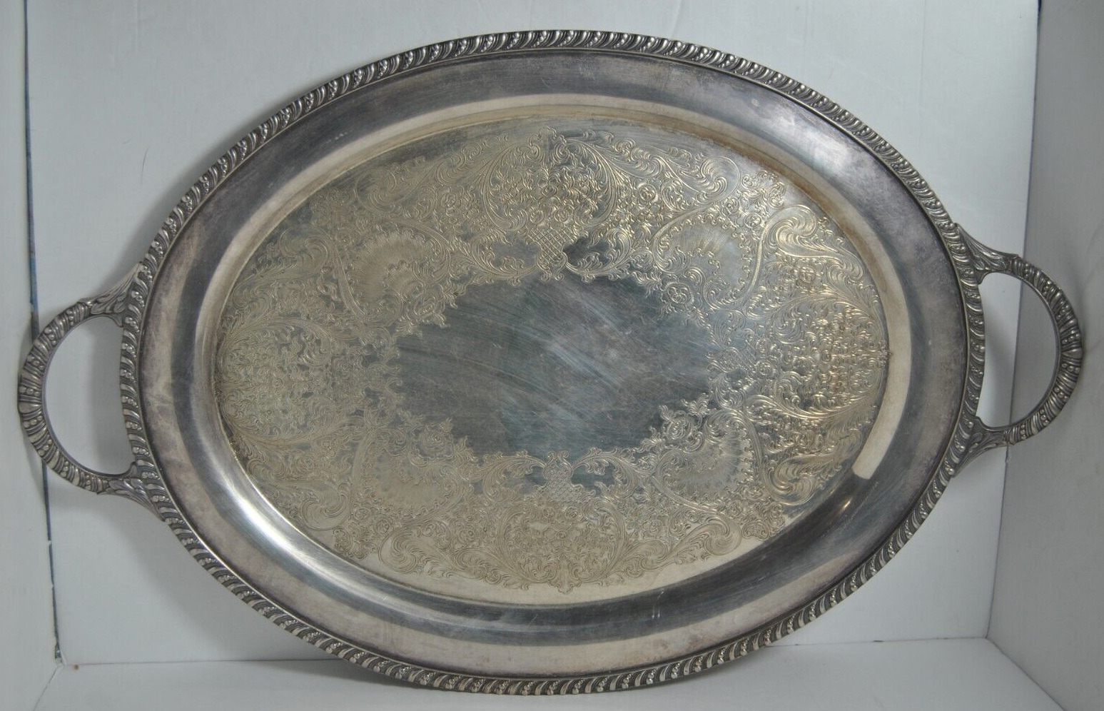 WM ROGER 3680 Avon Silver Plated Oval Serving Tray with Handles 20 1/2\