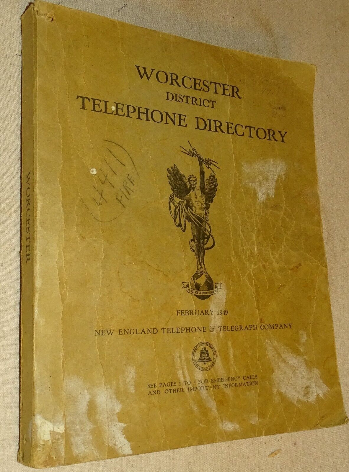 1949 Worcester Mass. District Telephone Directory (New England Telephone Book)