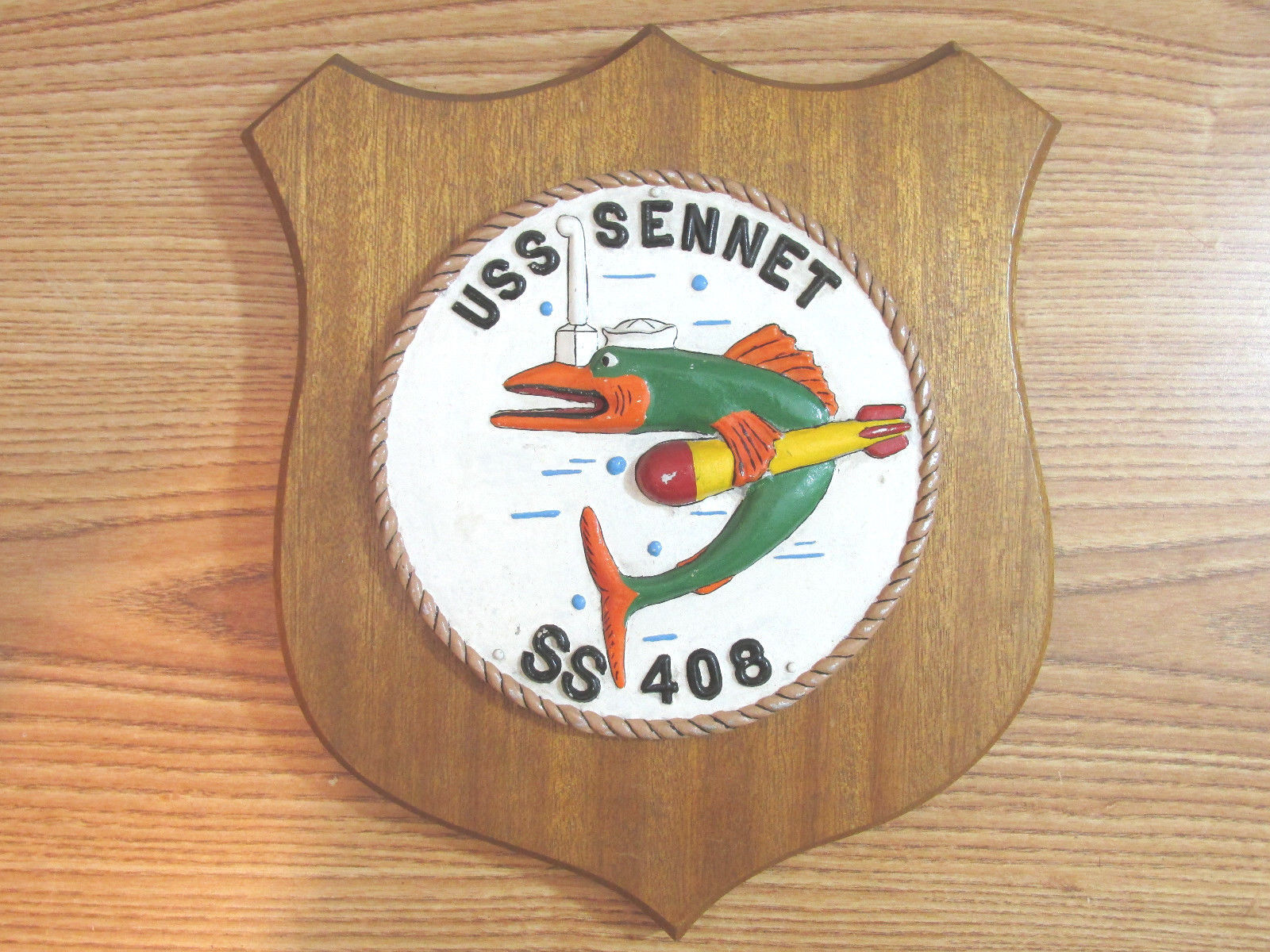 USS SENNET SS 408 MILITARY PLAQUE SUBMARINER HAND PAINTED ALLOY ALUMINUM 
